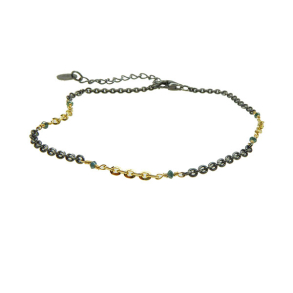 Armbnd eller halskde 925/585 oxyderet/bl facetterede diamanter