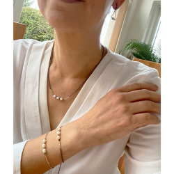 Armbnd eller Halskde i Rhodineret Sterlingslv &amp; 14 karat m.Bl Rdiamanter &amp; Ferskvandsperler