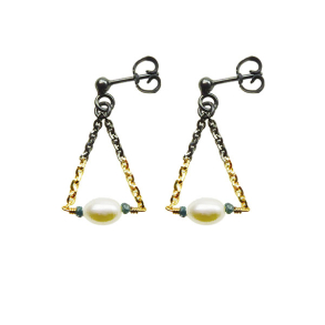 reringe med oxideret Sterlingslv & 14kt m.Ferskvandsperle  & Bl Diamanter