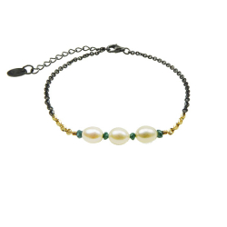 Armbnd eller Halskde i Oxideret Sterlingslv &amp; 14 karat m.Bl Rdiamanter &amp; Ferskvandsperler