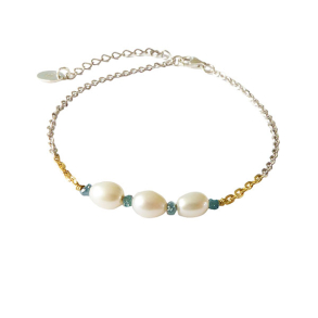 Armbnd eller Halskde i Rhodineret Sterlingslv & 14 karat m.Bl Rdiamanter & Ferskvandsperler