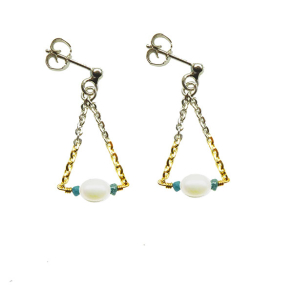 reringe med rhodineret Sterlingslv & 14kt m.Ferskvandsperler & Bl Diamanter