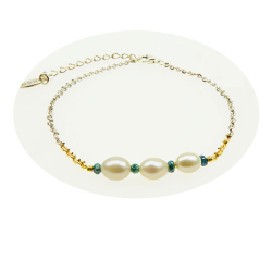 Armbnd eller Halskde i Rhodineret Sterlingslv &amp; 14 karat m.Bl Rdiamanter &amp; Ferskvandsperler