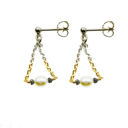 reringe med rhodineret Sterlingslv &amp; 14kt m.Ferskvandsperle &amp; Sorte Diamanter