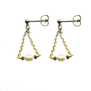 reringe med rhodineret Sterlingslv & 14kt m.Ferskvandsperle & Sorte Diamanter