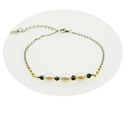 Armbnd eller Halskde i Rhodineret Sterlingslv &amp; 14 karat m.Sorte Rdiamanter &amp; Ferskvandsperler