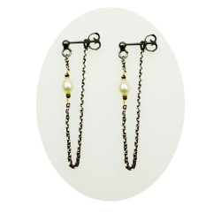 reringe i oxideret Sterlingslv &amp; 14kt m.Ferskvandsperler  &amp; Sorte Diamanter