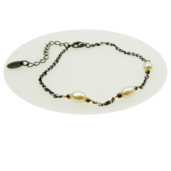 Bracelet &amp; Necklace 925/585 -Black Rhodium w. Pearls &amp; Black Diamonds