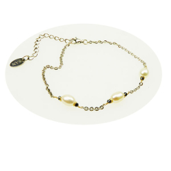 Bracelet &amp; Necklace 925/585 - Rhodium w.Pearls &amp; Black Diamonds