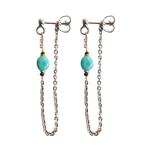 Earrings 925/585 -Rhodium w.Turquoise &amp; Black Diamonds