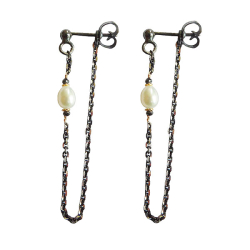 reringe i oxideret Sterlingslv &amp; 14kt m.Ferskvandsperler  &amp; Sorte Diamanter