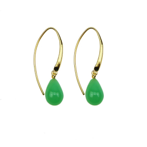 reringe i Forgyldt Sterlingslv med Chrysopras i str.12x8mm