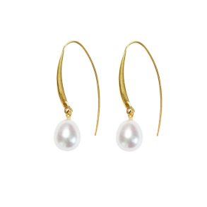 reringe i Forgyldt Sterlingslv med Hvide Ferskvandsperler ca.11x9mm