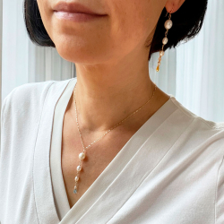 9kt reringe med Hvide Ferskvandsperler &amp; Citrin