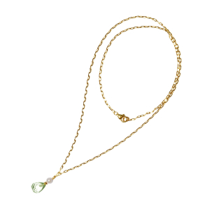 9kt halskde med Grn Ametyst & Ferskvandsperle