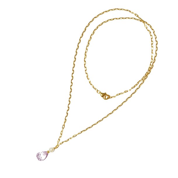 14kt halskde med pink ametyst &amp; ferskvandsperle