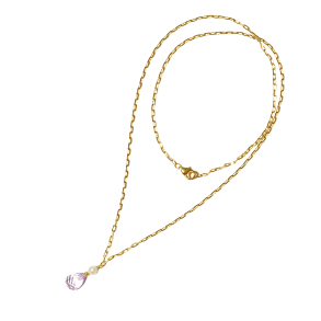 18kt halskde med Pink Ametyst & Ferskvandsperle