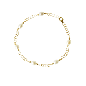 9kt armbnd eller halskde med Hvide Ferskvandsperler