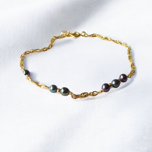 14kt Bracelet &amp; Necklace w. Black Fresh Waterpearls