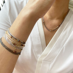 Armbnd eller Halskde i 3 rkker med Turmaliner &amp; Rhodineret Sterlingslv