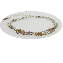 Armbnd eller Halskde i 3 rkker med Turmaliner &amp; Rhodineret Sterlingslv