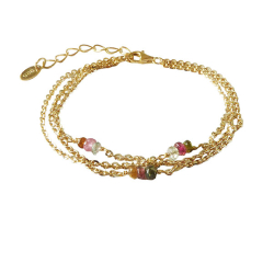 Armbnd eller Halskde  i 3 rkker med Turmaliner &amp; Forgyldt Sterlingslv