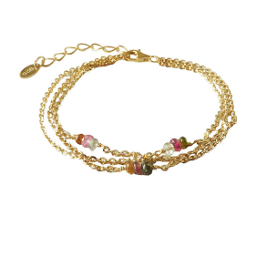 Armbnd eller Halskde  i 3 rkker med Turmaliner & Forgyldt Sterlingslv