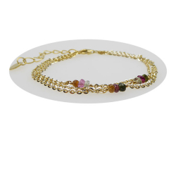 Armbnd eller Halskde  i 3 rkker med Turmaliner &amp; Forgyldt Sterlingslv