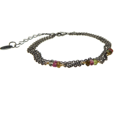 Armbnd eller Halskde i 3 rkker med Turmaliner &amp; Sort Rhodineret Sterlingslv