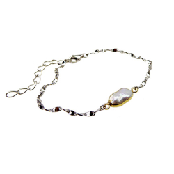 Armbnd  eller Halskde med Barok Ferskvandsperle &amp; Rhodineret/Forgyldt Sterlingslv