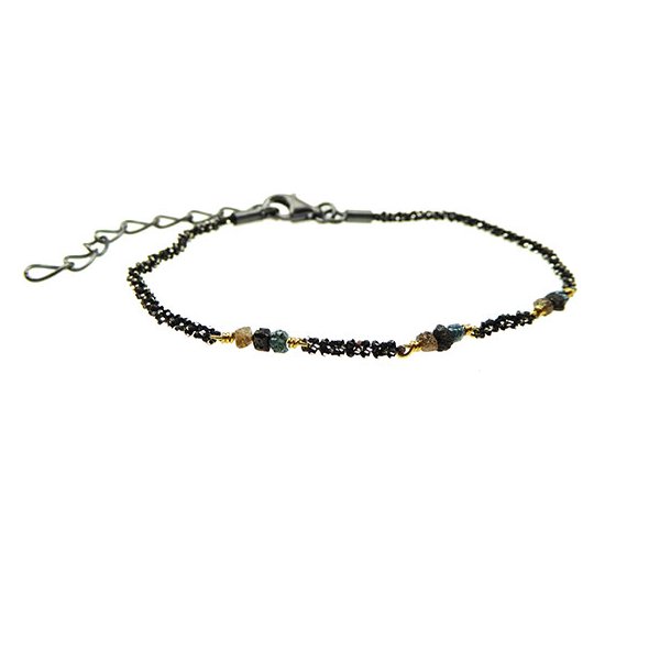 Bracelet &amp; Necklace - Oxidised/Goldplated w. Raw Diamonds-multi colour