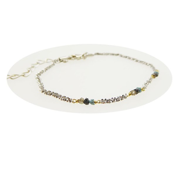 Bracelet &amp; Necklace - Rhodium/Goldplated w. Raw Diamonds-multi colour