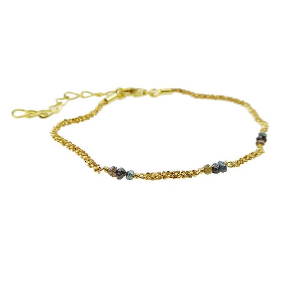 Bracelet &amp; Necklace - Goldplated w. Raw Diamonds-multi colour