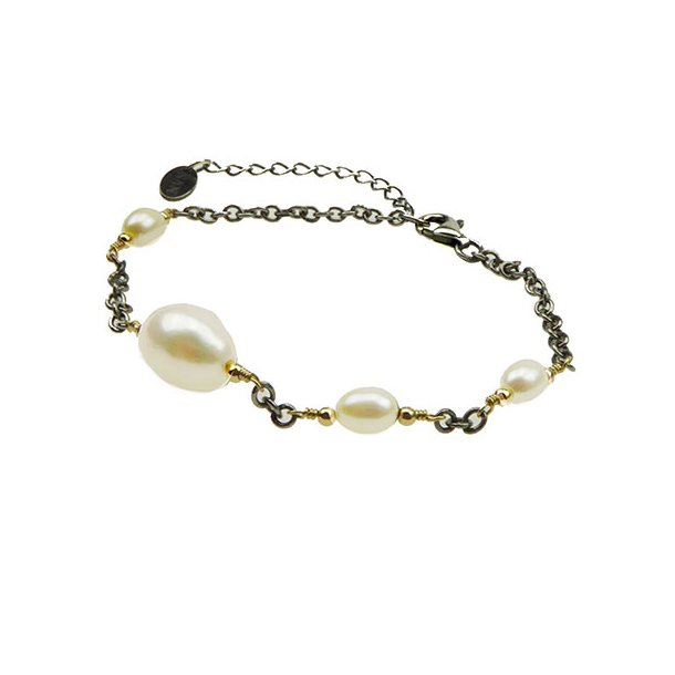 Armbnd &amp; halskde i sterlingslv med 14kt guld &amp; ferskvandsperler