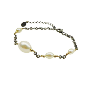 Armbnd eller Halskde - Oxideret/Forgyldt m.Ferskvandsperler