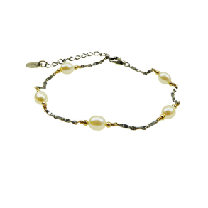 Armbnd eller halskde i sterlingslv med 9kt guld & ferskvandsperler