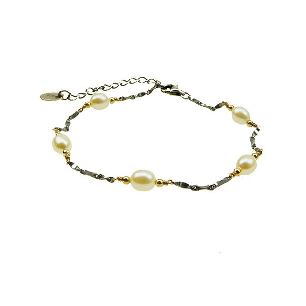 Armbnd &amp; halskde i sterlingslv med 9kt guld &amp; ferskvandsperler