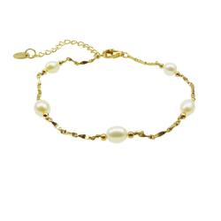Armbnd eller Halskde - Forgyldt Sterlingslv med Ferskvandsperler