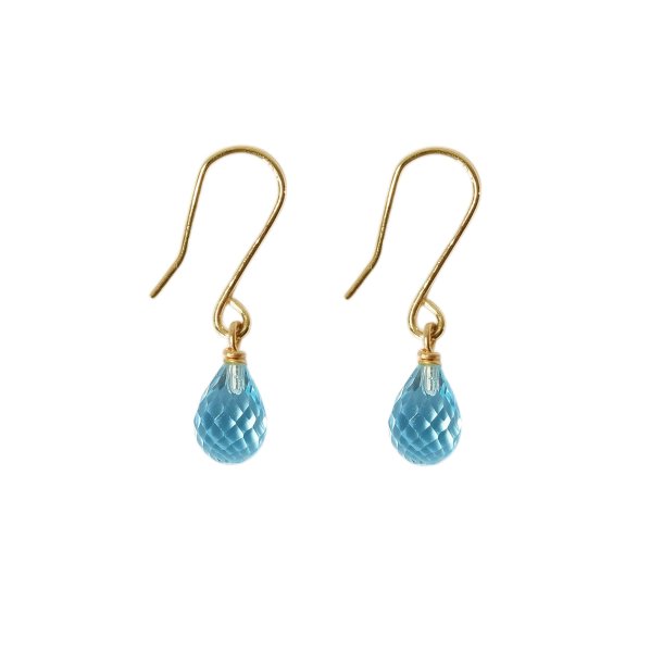 14K Earrings w.Faceted Blue Topas
