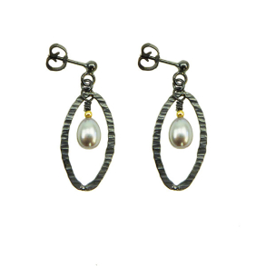 reringe - Oxyderet/forgyldt m.Gr Ferskvandsperle