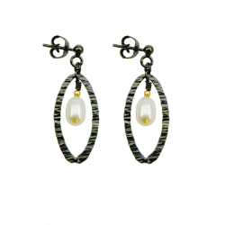 reringe-Oxyderet/forgyldt m.Hvid Ferskvandsperle