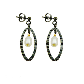 reringe-Oxyderet/forgyldt m.Hvid Ferskvandsperle