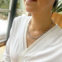 Armbnd &amp; Halskde - 6 rk.Rhodineret Rustik/Hamret m.Magnetls