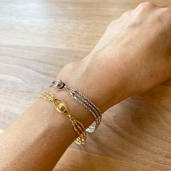 Armbnd &amp; Halskde - 3 rk. Rhodineret Harlekin med Magnetls