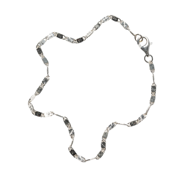 Armbnd &amp; halskde - Roset kde m.aflange led i Blank Sterlingslv - 2mm