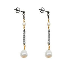 reringe i oxideret Sterlingslv m.14kt guld &amp; Ferskvandsperler