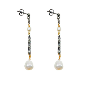 reringe i oxideret Sterlingslv m.14kt guld & Ferskvandsperler