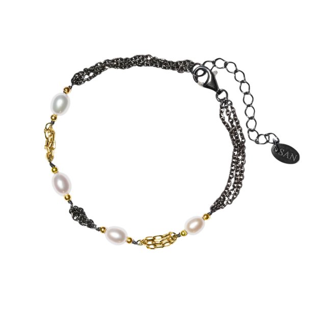 Armbnd &amp; halskde Sterlingslv med 9kt guld og ferskvandsperle