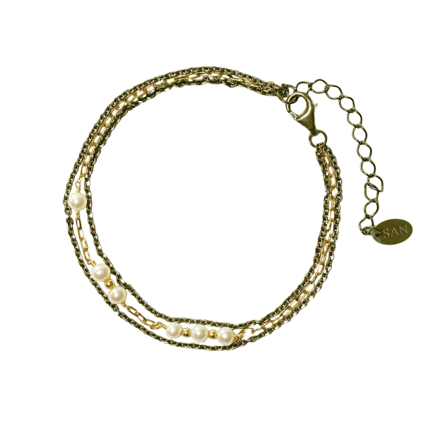 Armbånd i Sterlingsølv m.14kt guld &amp; ferskvandsperler