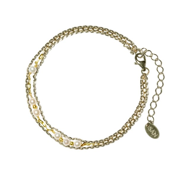Armbnd i Sterlingslv m.14kt guld &amp; ferskvandsperler